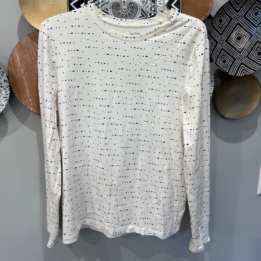 Lord & Taylor Womens Cream Black Abstract Dash Dot Long Sleeve Tee Size L